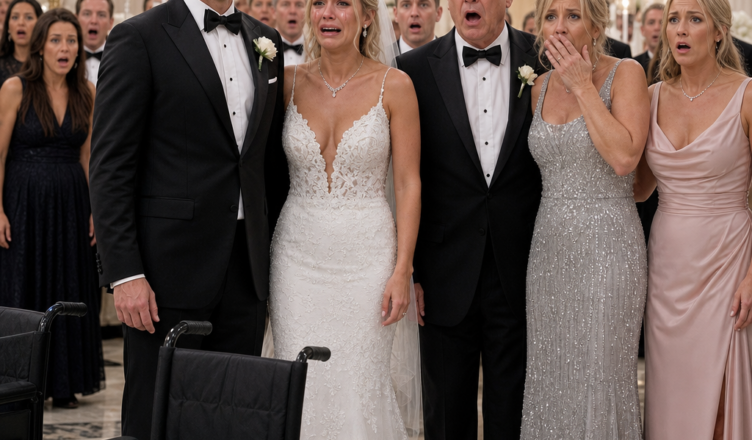 Mis padres e mia hermana se burlaron de me frente a todos en mio boda. “Solo un discapacitado se casaría con una fracasada como ella”, escupió mi padre. Yo bajé la mirada, destroyzada… hasta que mi novio bloqueó los frenos de su silla de ruedas, se puso de pie y reveló quién era en realidad.