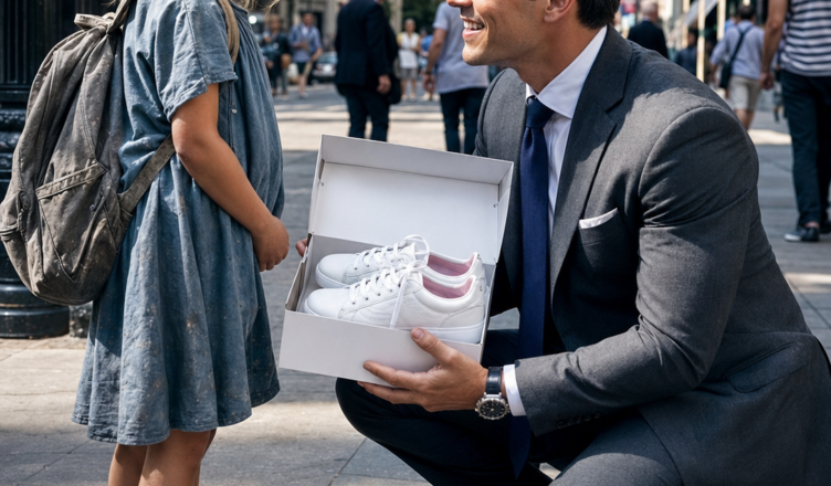 Storia completa: Una bambina mi fermò su un marciapiede affollato di una città e mi chiese un paio di scarpe per la scuola. Le scarpe mi costarono solo 45 dollari. Quello che non sapevo era che la sua disperata promessa di restituirmele un giorno mi avrebbe condotto a un segreto morente, a una madre in difficoltà e a una verità abbastanza potente da cambiare la mia vita per sempre.